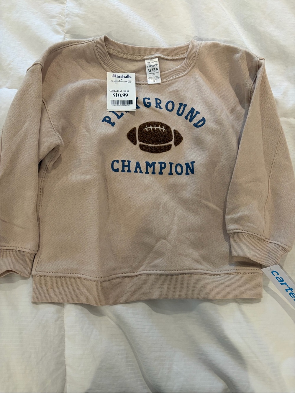 Carter's Beige 'Playground Champion' Sweatshirt with Blue Lettering